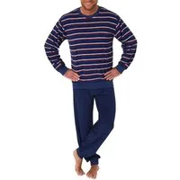 Normann Pyjama Herren Frottee Pyjama lang Schlafanzug mit Bündchen in Streifenoptik