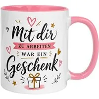 Momentals Tasse Abschiedsgeschenk Kollegin – „Mit dir zu arbeiten war ein Geschenk“, Gratis Versand · Links-&Rechtshänder · Spülmaschinenfest