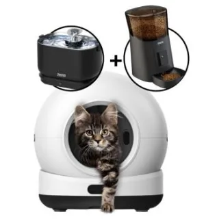 Zedar Selbstreinigende Katzentoilette - Trinkbrunnen für Katze Kabellos - futterautomat mit kamera für katzen - K1200 PRO + A900 + WF600