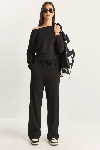 Asymmetrisches Kragen Strick High-Waist Zweiteiliges Set