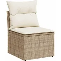vidaXL Loungesofa Gartensessel ohne Armlehnen mit Kissen Beige Poly Rattan, 1 Teile