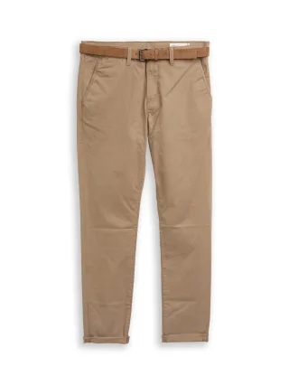 Denim Tom Tailor - Slim Chino Hose mit Gürtel Honey Camel beige - Gr. - 34