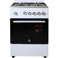 Gasline Gas-Standherd Gasbackofen mit Thermostat, 60cm breit SHGG6060FGWW, mit Grill, Umluft und Backofenbeleuchtung, Weiß / Strukturiertes Edelstahl-Kochfeld, elektrische Zündung, Erdgas Propangas