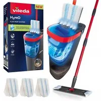 Vileda Wischmopp Flachmopp mit Behälter H2prO 3 Einsätze, 100 % Trennung von sauberem und schmutzigem Wasser, zwei Behälter