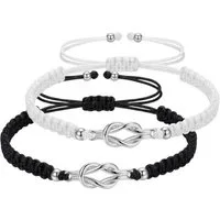 KARMA Armband Set Partner-Armbänder Knoten Schwarz Weiß Unisex (2-tlg., Armbandset verstellbar Herren Damen), Armband 14-26 cm Textil Partnerschmuck