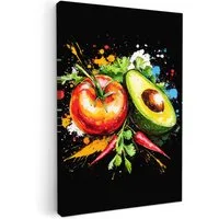 OneMillionCanvasses® Leinwandbild Tomate - Avocado - Paprika - Graffiti - Farbe - Modern, Fotodruck (1 St), Wandbilder für Esszimmer, Wanddeko Bilder Küche 20x30 cm