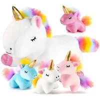 Wootoy Kuscheltier Plüsch-Einhorn mit Baby-Einhörnern Kuscheltier Set mit Reißverschluss (mit 4 versteckten Baby-Einhörnern im Reißverschluss-Design, 5-St., Weiches Material mit angenehmer Baumwollfüllung), ideal für unterwegs Reisen und verschiedene