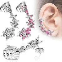 Order & Smile Schmuck Single-Ohrstecker mit Ohrklemme Ear Cuff Ohrstecker / Ohrklemme „Schmetterling & Blumen“