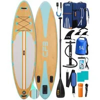 CFB SUP-Board Set 320x84x15 cm extra breit, 160 kg Traglast, aufblasbares Stand Up Paddle Board, (Komplett-Set, mit Paddel, Pumpe, Rucksack, 5L Dry Bag und Schultergurt), für Anfänger und Erwachsene