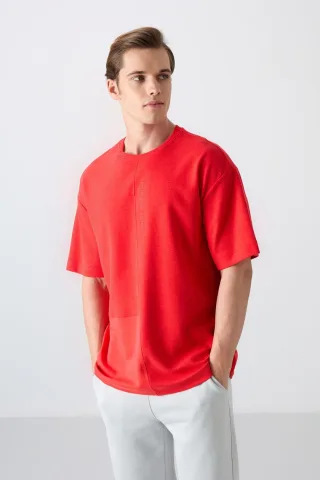 Übergrößen Baumwollmischung Rundhalsausschnitt T-Shirt mit Tasche