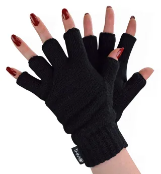 Fingerlose Damen-Thermohandschuhe | THMO | Winter-Fleece-gefütterte, weiche Thinsulate-Handschuhe für Damen, Schwarz