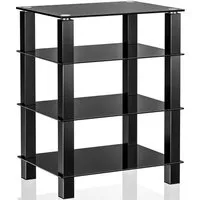 FITUEYES TV-Ständer 4-stöckiges Glasregal für HiFi‑Geräte, Lautsprecher & TV, (Medienregal aus Aluminium und gehärtetem Glas)
