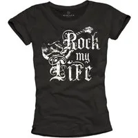 MAKAYA T-Shirt Rockige Damen Tops Musik Outfit Gitarre Rock Bandshirt Frauen Mode bedruckt