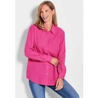 GOLDNER Hemdbluse Verlängerte Langarm Musselin-Bluse Luftiges Musselin-Hemd für Damen mit Seitenschlitzen