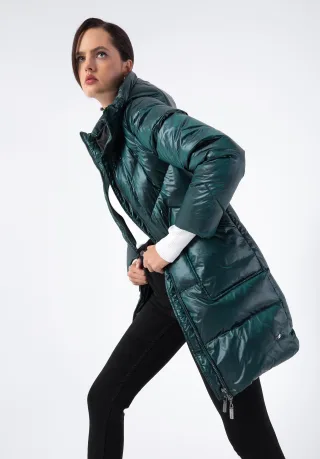 Wittchen Damen Daunenmantel aus grünem Nylon mit Kapuze