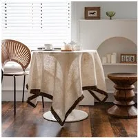 BTTO Tischdecke Vintage-Tischdecke aus Leinen mit Quasten