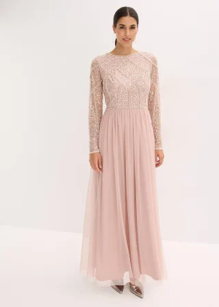 bonprix Abendkleid, rosa, Gr.48, Bezauberndes Abendkleid aus zartem Tüll mit Perl- und Paillettenstickerei im Oberteil
