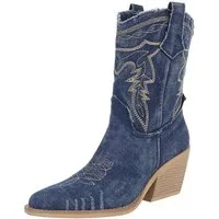 Ital-Design Damen Cowboyboots Freizeit Westernstiefelette (88843756) Blockabsatz Stiefeletten in Blau