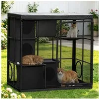 Rywell Freigehege Katzengehege Outdoor mit Sonnenschutz, Katzenkäfig für Balkon Garten, Fusselbürste, Pet Hair Remover für Wohnzimmer Sofa und Autositze