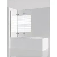 IMPTS Badewannenfaltwand Duschabtrennung Badewanne Badewannenaufsatz 3 teilig Faltbar, Nano Sicherheisglas, (Set), Gerstreift Duschwand für Badewanne eck Schwarz/ Chrome