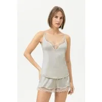 Mey Spaghettitop Mey Camisole Serie Pure Shine Lace Uni (1-tlg) Top mit feiner Spitze, Viskose-Mix, seidiger Glanz, V-Neck