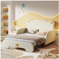 Flieks Polsterbett, Bärenform Kinderbett Tagesbett Daybett + Ausziehbett 140x105/140x200cm