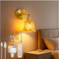 MUPOO Wandleuchte Retro Wandleuchte Innen,Led Gold Wandlampe Vintage mit Schalter E26/27, Kabellose,mit Fernbedienung,Dimmbar,Wiederaufladbar/Batteriebetrieben
