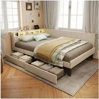 Furnishings Home Polsterbett Daybett Tagesbett LED (Geeignet für Jungen und Mädchen), Mit 2 Schubladen, LED-Beleuchtung, Ladefunktion, Samt