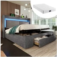 STILVORA Polsterbett 160x200 mit Matratze & Stauraum Funtionbett Bettgestell mit Anschluss (Funktionsbett, 2-tlg., Kopfteil mit Aufbewahrungsfach, Holzlatten-Bettgestell), LED-Beleuchtung sowie USB & USB-C Anschluss( mit Matratze )