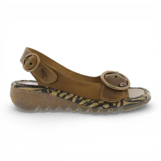 Fly London Damen-Keilsandalen TRAM723FLY aus kamelbraunem Leder