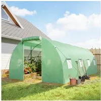 Outsunny Foliengewächshaus begehbares Polytunnel Gewächshaus mit 8 Fenster Treibhaus, BxTxH: 600 x 300 x 200 cm, BxLxH: 300 x 600 x 200 cm, 0.5 mm Wandstärke, Tomatengewächshaus 4-St., Tomatenhaus, Frostschutz, Stahlrahmen, Grün