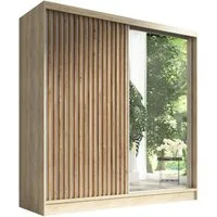 A&J MöbelLand GmbH Schiebetürenschrank LINA mit 3 Schubladen, 3D-Lamellen und Spiegel (TOP ANGEBOT! Geräumiger Schrank mit einer Breite von 200 cm und Spiegel, ideal zur Aufbewahrung von Kleidung und Accessoires. 3 Schubladen und viel Stauraum. TOP P