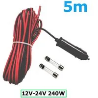 Bolwins D73C 5m 240W 12V/24V KFZ Auto Zigarettenanzünder Anzünder Stromkabel Netzkabel, KFZ Zigarettenanzünder-Stecker (12V/24V), Offene Kabelenden (rot + / schwarz) (500 cm), Mit Sicherung, hohe Belastbarkeit bis 240W, lange Kabellänge