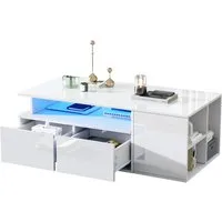 Merax Couchtisch hochglanz Sofatisch Beistelltisch mit LED-Beleuchtung (App-gesteuerter Beleuchtung, 1-St., 100x50x35cm), Beistelltisch Wohnzimmertisch mit 2 Schubladen und 9 Ablagefächern