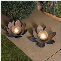 esotec LED Gartenleuchte Solar Dekoleuchten Lotusblüten 2er Set D=26cm 2700K warmweiß 102087, LED fest integriert