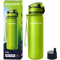 AQUAPHOR Trinkflasche CITY Flasche mit Wasserfilter für unterwegs, 500ml. I Filter mit Aktivkohle I Aus Tritan & BPA-frei, Farbe: lime