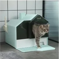 PawHut Katzentoilette Katzenklo mit Bodenwanne, Schaufel, Filter, Toilette mit Haube, für Katzen bis 5 kg, ABS, Kunststoff, Hellblau 47 x 45 x 42 cm