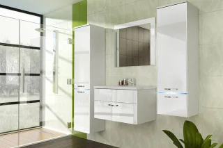 Badmöbel Set 5-Tlg Weiss Badezimmerset - Liva-inkl.Waschtisch inkl.LED