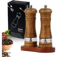 BlingBin Salz-/Pfeffermühle Manuell Gewürzmühle mit Acrylfenster, verstellbarem Keramikmahlwerk manuell, (3 Stück), 6-Zoll Pfeffer und Salzmühle Holz Mit Untersetzer