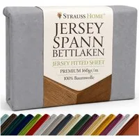 Strauss Home Spannbettlaken Premium 160 g/m² Gekämmte Baumwolle Jersey in Hotelqualität, Gummizug: Rundumgummi, OEKO-TEX®-zertifiziert - Hotelqualität – Formstabil & Langlebig