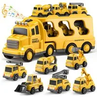 TEMI Spielzeug-Auto 7 Pack Träger LKW Transport Stadtfahrzeuge Spielzeug, (Set, 1 Transport Handwagen, 6 kleine Feuerwehrwagen), Made in China