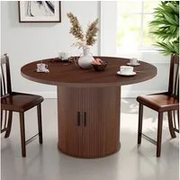 MECO Esstisch Küchentisch Esstisch Runder Ø120cm mit Schiebetüren und Stauraum (für 4 Personen), Bis 150kg, Stabil Esszimmertisch Holz für Esszimmer Wohnzimmer