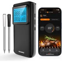 INKBIRD Bratenthermometer 2 Sonden mit 5 Sensoren BBQ Grill 5G WiFi, Schwarz, 2-tlg., 5G WiFi & Bluetooth, 25h Akkulaufzeit, Offline-Datenspeicherung