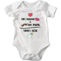 22Feels Kurzarmbody Bio Unisex Babybody Weiß 50% Mama 50% Papa Spruch Lustiges Geschenk BIO-Baumwolle - In Deutschland Bedruckt - Niedlicher Print