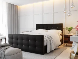 Boxspringbett Schlafzimmerbett MAURO 120x200cm Kunstleder Schwarz inkl.Bettka...