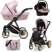 KUNERT Kombi-Kinderwagen IVENTO PREMIUM 3in1 Öko-Leder Kinderwagen mit Goldrahmen und Zubehör, 2in1-Set mit Tragetasche und Sportsitz, ergonomische Bambusmatratze