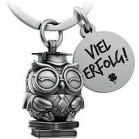 FABACH Schlüsselanhänger Eule Owly mit Gravur "Viel Erfolg" - Glücksbringer Prüfung Abitur