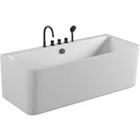 TroniTechnik Badewanne SARIA mit schwarzer Armatur, 170 x 80 x 58cm (L x B x H), (inkl. Armatur, vormontiert,hochwertiges Sanitäracryl, Wärmespeichernd, 3-tlg), glasfaserversärktes Acryl,Überlauf-Ablauf und Push-to-open Abfluss
