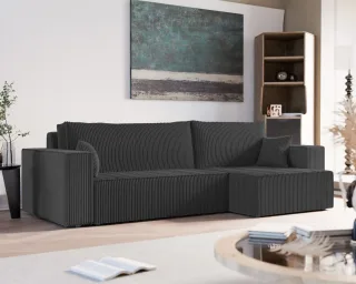 Ecksofa Schlafsofa Sofa ADARA MAX in Stoff Poso Schwarz Ottomane Rechts