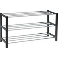 Schuhregal, Schwarz, Chromfarben, MDF, Metall, mit 3 Ablagen, BxHxT 80 x 45 x 28 cm, für bis zu 12 Paar Schuhe